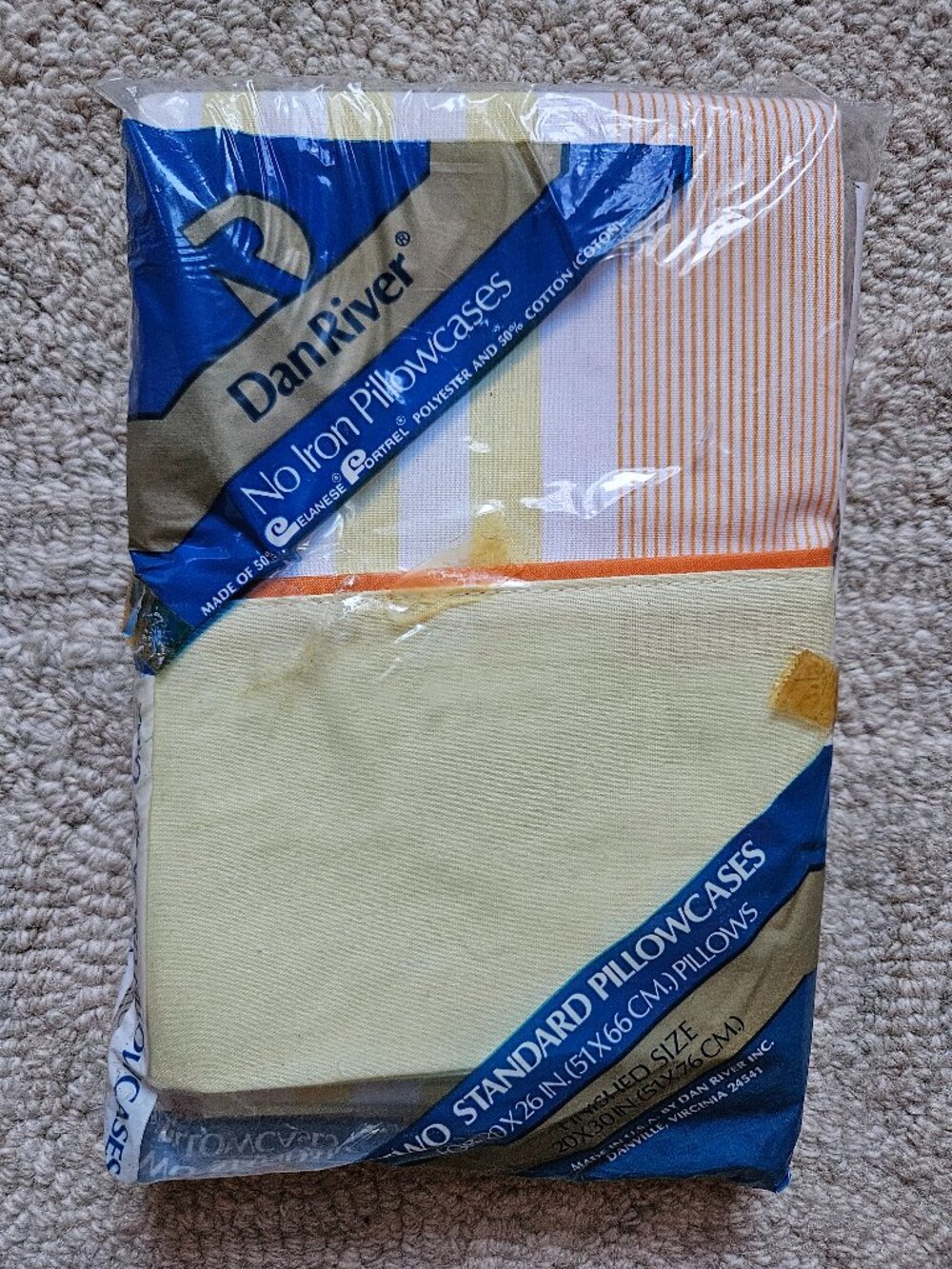 Vintage Dan River Pillowcase Set of 2 70s or 80s Retro Yellow Orange White